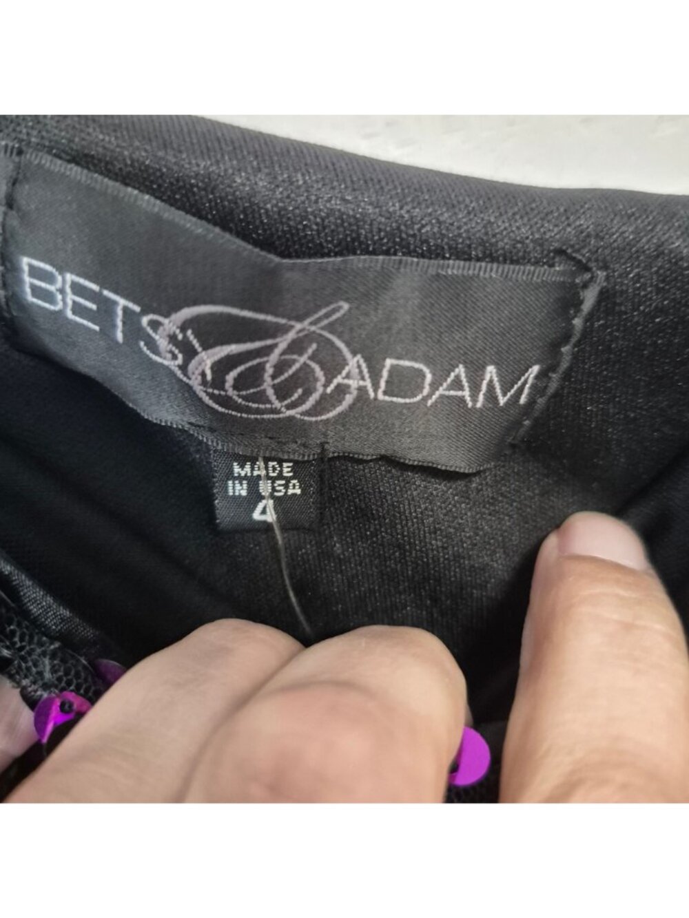 Betsy & Adam One-Shoulder Purple Black Sequin Dress Womens Size 4 Evening Party - Picture 5 of 8